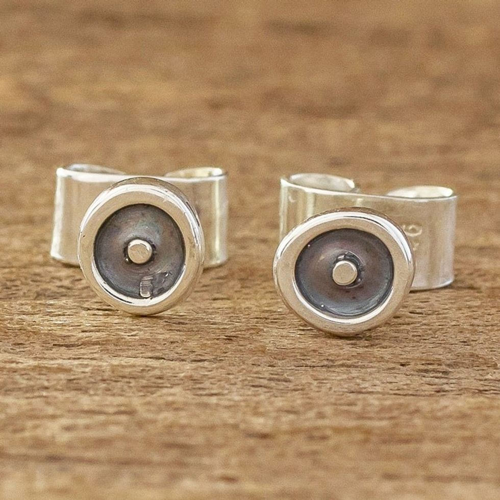 Small Round Sterling Silver Stud Earrings 'Modern Forms'