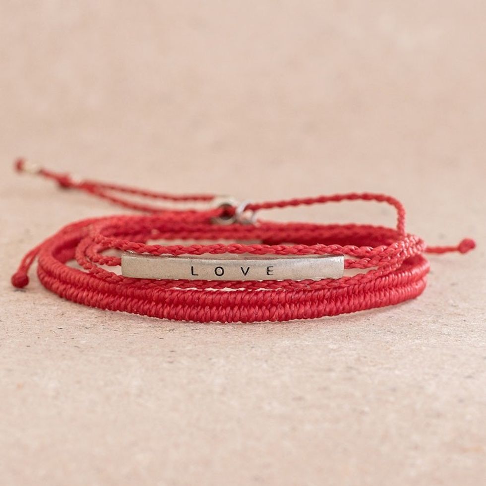 Red Wrap Bracelet with Engraved Pendant 'Love is Everything'
