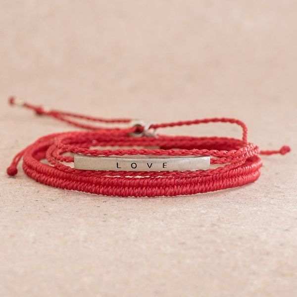 Alternate image for Red Wrap Bracelet with Engraved Pendant Love is Everything