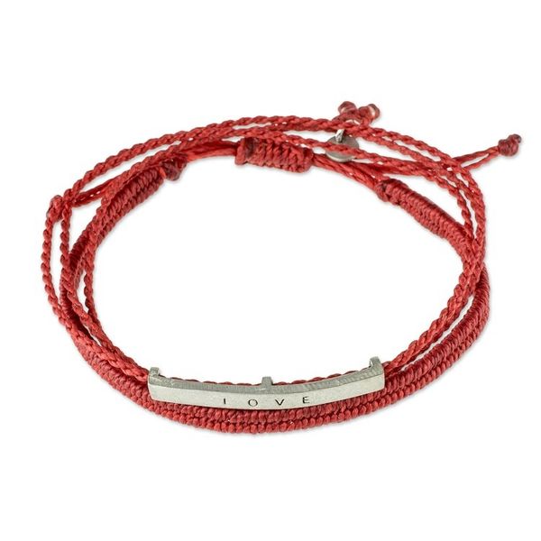 Alternate image for Red Wrap Bracelet with Engraved Pendant Love is Everything