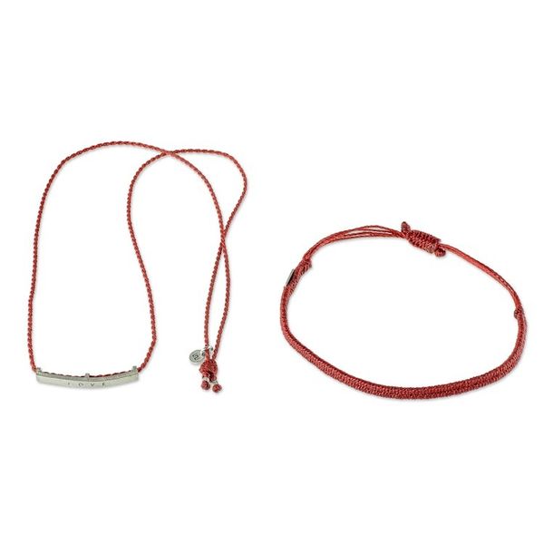 Alternate image for Red Wrap Bracelet with Engraved Pendant Love is Everything