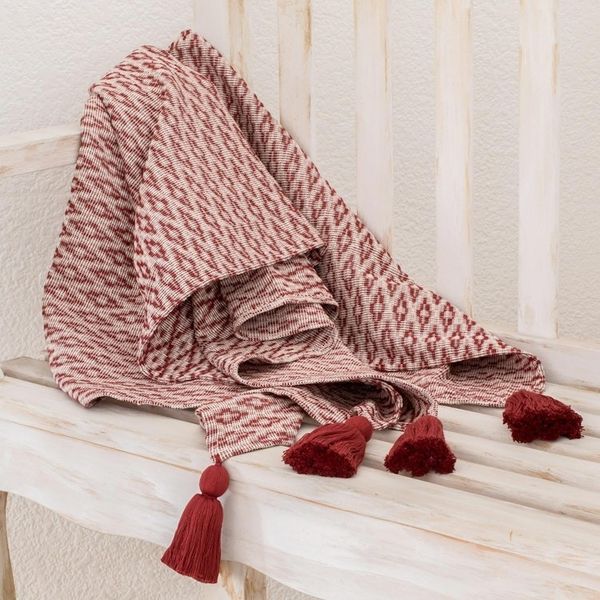 Alternate image for Rhombus Motif Cotton Throw in Chili and Eggshell Rhombus Fascination