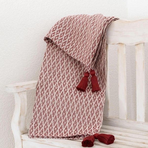 Alternate image for Rhombus Motif Cotton Throw in Chili and Eggshell Rhombus Fascination