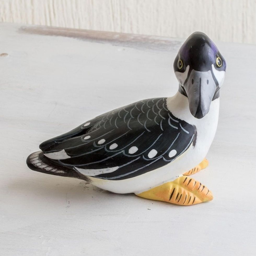 Guatemala Handcrafted Ceramic Bufflehead Duck Figurine 'Barrow's Goldeneye Duck'