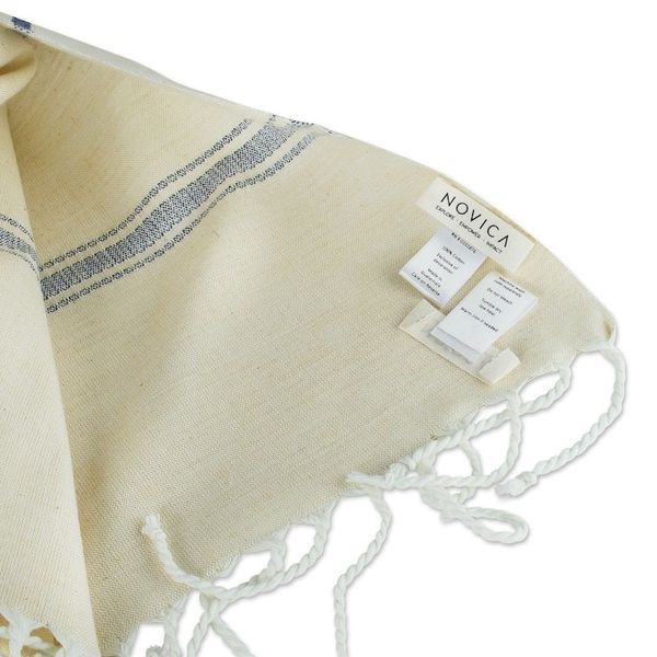 Alternate image for Cotton Beach Towel with Indigo Stripes Sweet Relaxation in Warm White