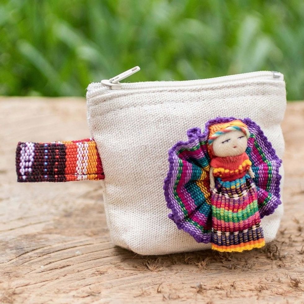 Handmade Cotton Coin Purse with Worry Doll 'Helpful Friend'