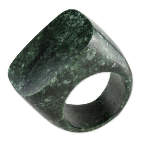 Alternate image for Dark Green Jade Signet Ring Crafted in Guatemala Strong Stone
