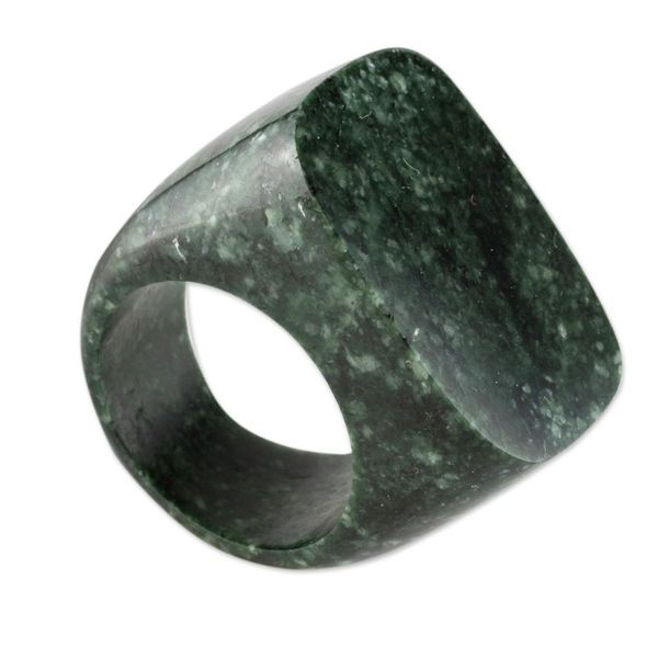 Alternate image for Dark Green Jade Signet Ring Crafted in Guatemala Strong Stone
