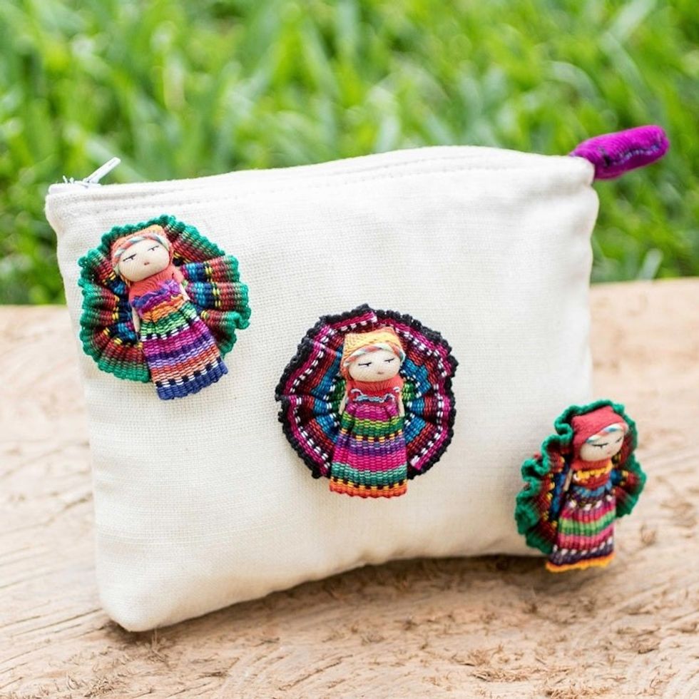 Artisan Crafted Worry Doll Cosmetic Bag 'Travel Companions'