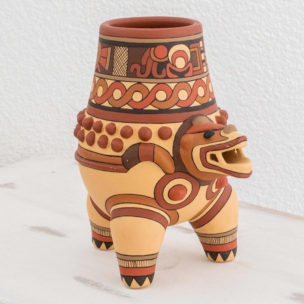 Pre-Hispanic Style Walking Serpent Decorative Ceramic Vessel 'Ancient Serpent'