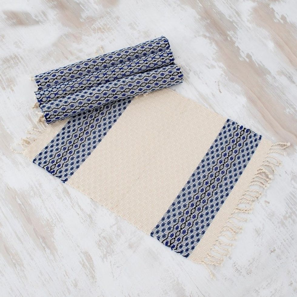 Set of Four Handwoven Cotton Placemats from Guatemala 'Highland Flowers'