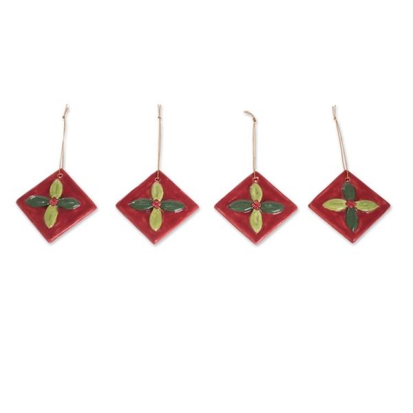 Alternate image for Green and Red Ceramic Mistletoe Ornaments Set of 4 Mistletoe