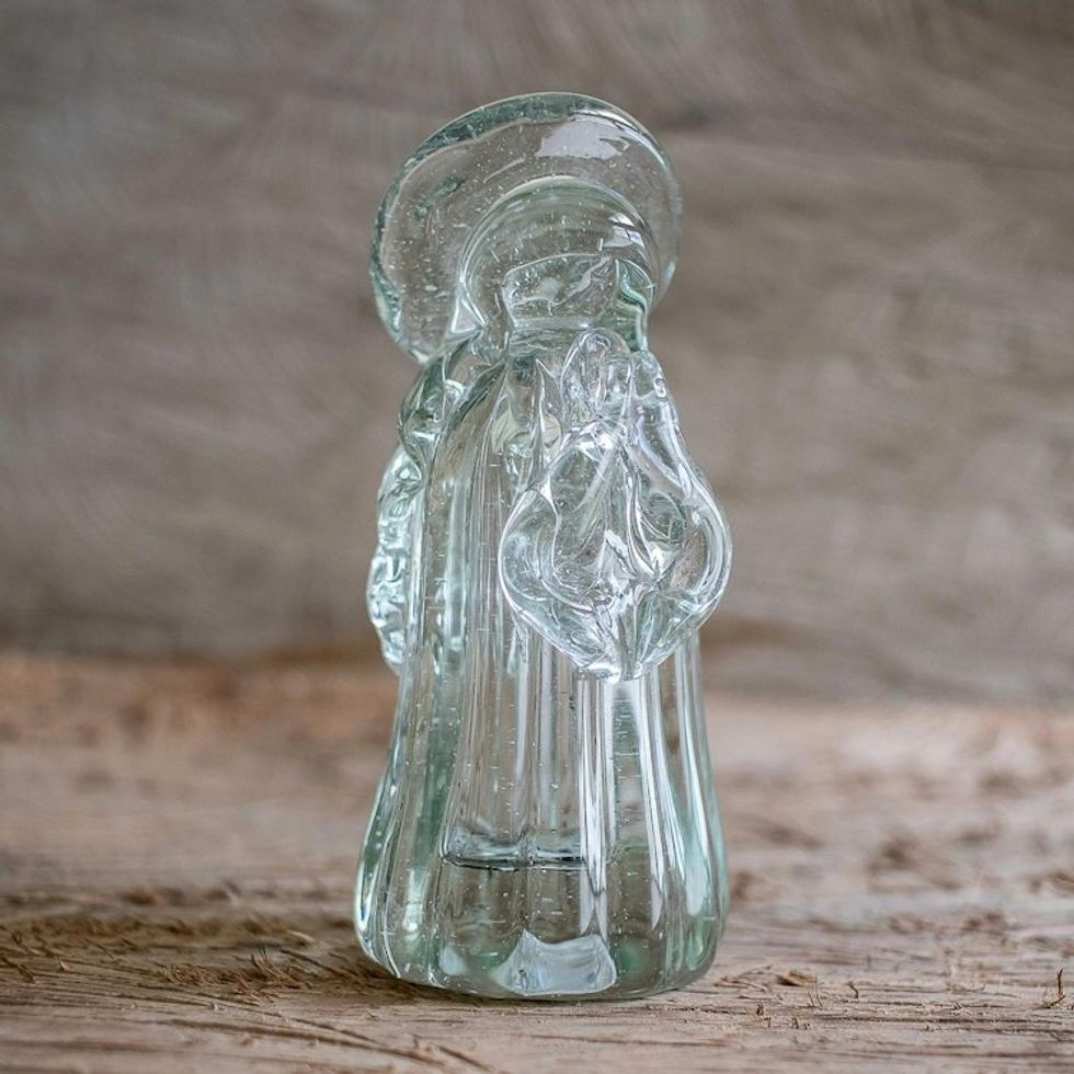 Virgin Mary Clear Blown Glass Figurine 'Virgin Mother of Love'