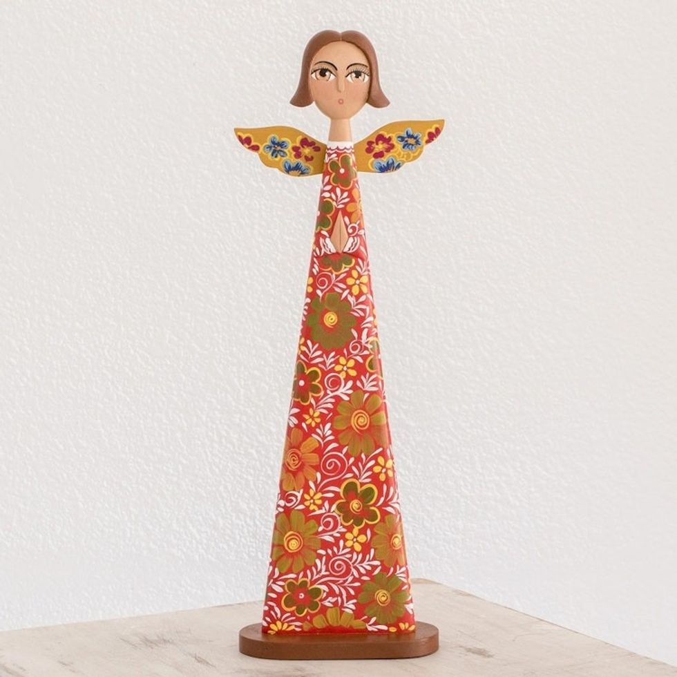 Floral Wood Angel Decorative Accent from Nicaragua 'Garden Angel'