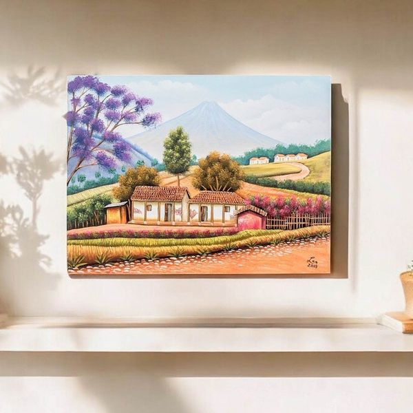 Alternate image for Signed Painting of Village Cottages from Guatemala Paths of My Village