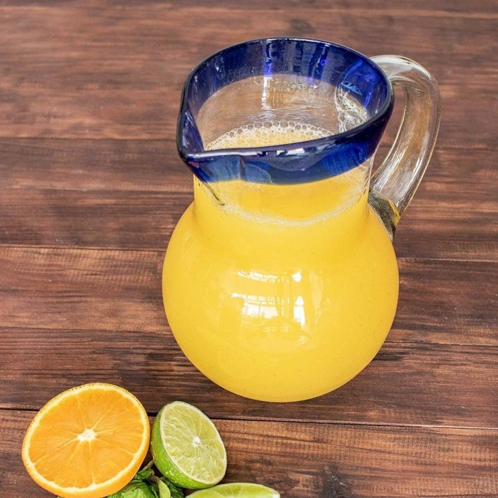 Handblown Recycled Glass Pitcher in Blue from Guatemala 'Sky Reflection'