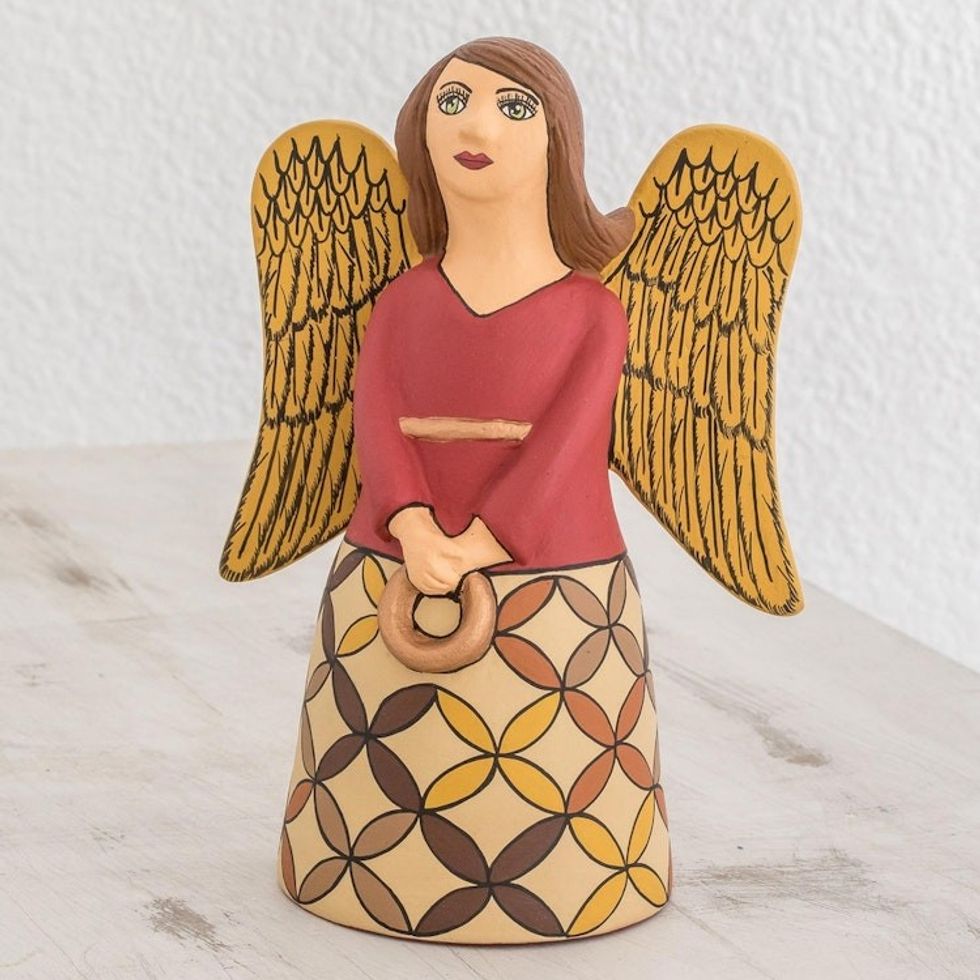 Hand-Painted Ceramic Angel Statuette from Nicaragua 'Obedient Angel'