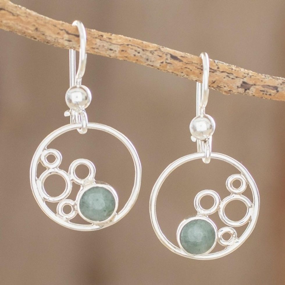 Circle Motif Jade Dangle Earrings from Guatemala 'Form and Color'