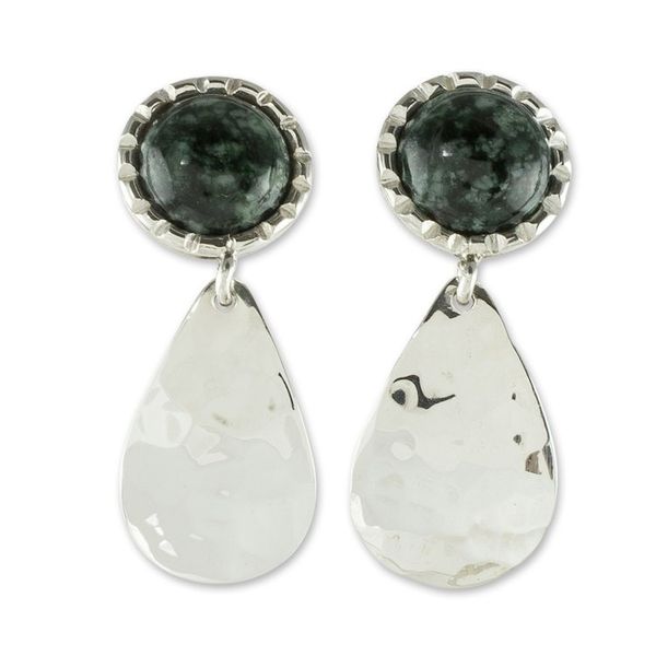 Alternate image for Dark Green Jade Dangle Earrings Maya Texture in Dark Green