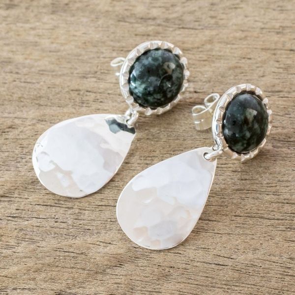Alternate image for Dark Green Jade Dangle Earrings Maya Texture in Dark Green