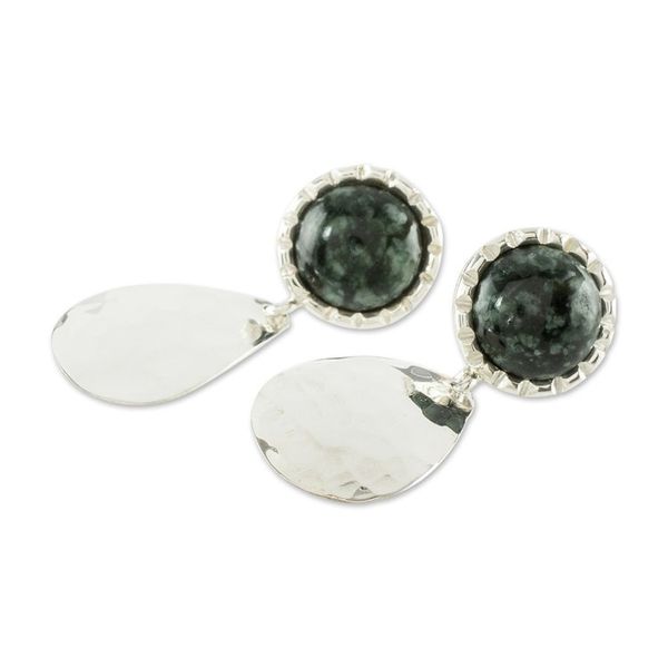 Alternate image for Dark Green Jade Dangle Earrings Maya Texture in Dark Green