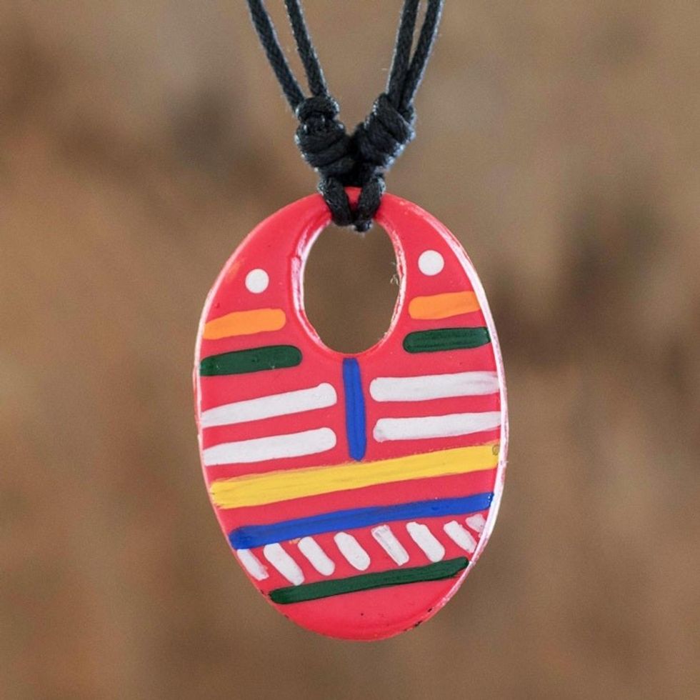 Adjustable Porcelain Pendant Necklace 'Sacapulas Stripes'