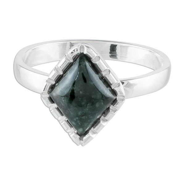 Alternate image for Sterling Silver Ring with a Very Dark Green Jade Diamond Dark Green Diamond