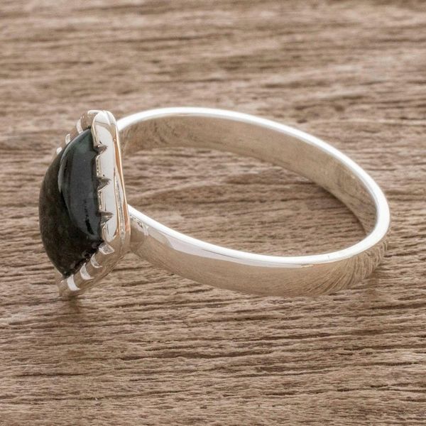 Alternate image for Sterling Silver Ring with a Very Dark Green Jade Diamond Dark Green Diamond