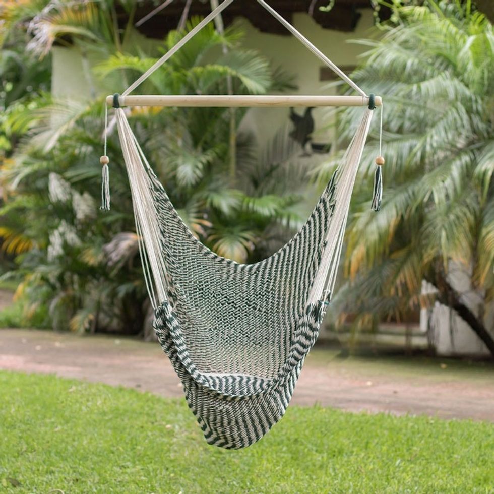 Forest Green and Eggshell Cotton Hammock Swing Single 'Forests'