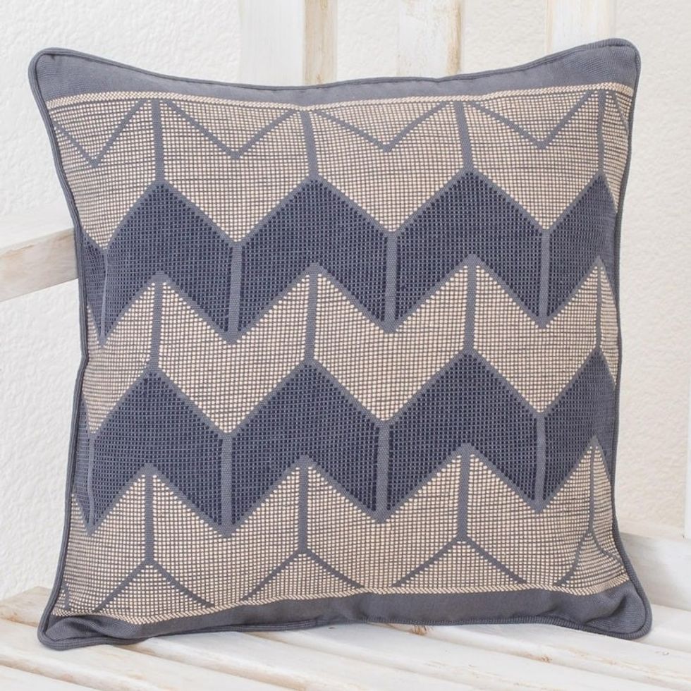 Chevron Motif Cotton Cushion Cover from Guatemala 'Chevron Geometry'