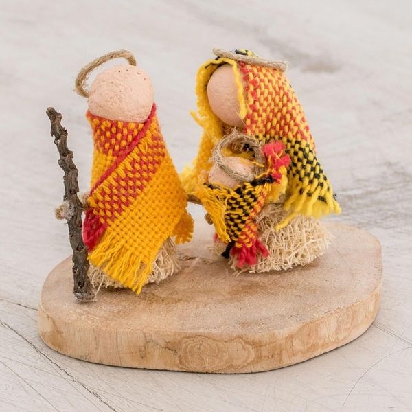 Alternate image for Natural Fiber Nativity Sculpture with Yellow Cotton Accents Hopeful Love