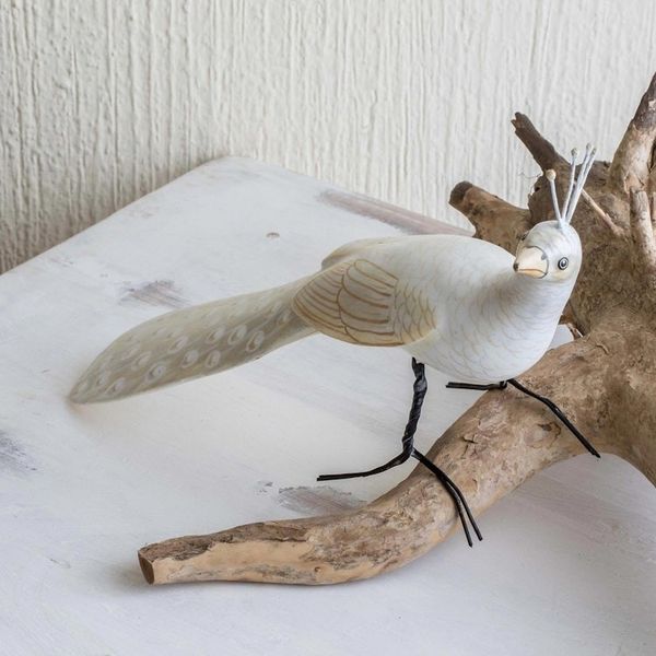 Alternate image for Ceramic Albino Indian Peafowl Figurine From Guatemala Albino Indian Peafowl