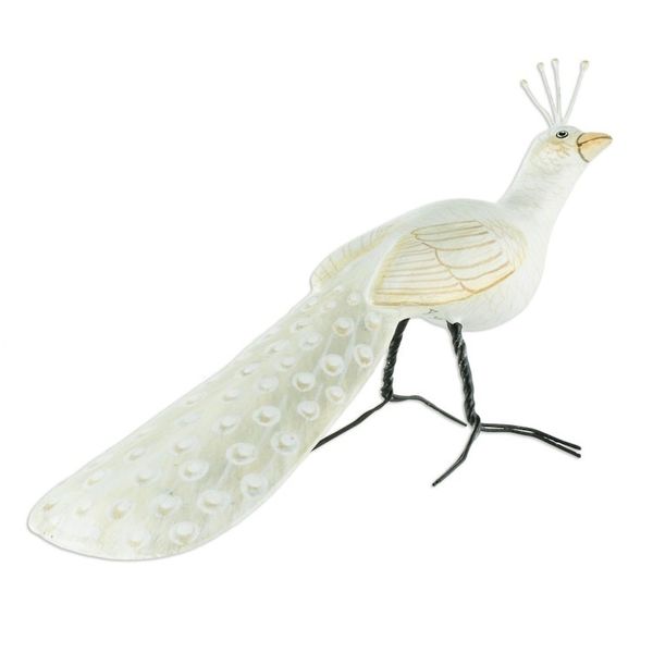 Alternate image for Ceramic Albino Indian Peafowl Figurine From Guatemala Albino Indian Peafowl