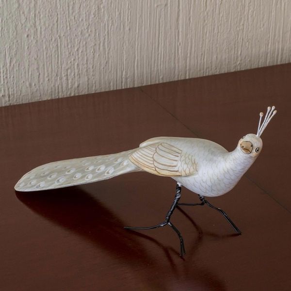 Alternate image for Ceramic Albino Indian Peafowl Figurine From Guatemala Albino Indian Peafowl