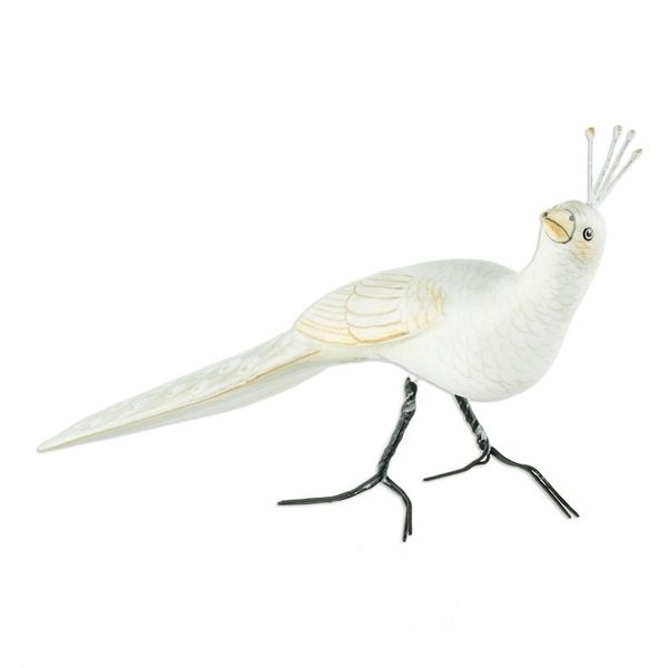 Alternate image for Ceramic Albino Indian Peafowl Figurine From Guatemala Albino Indian Peafowl