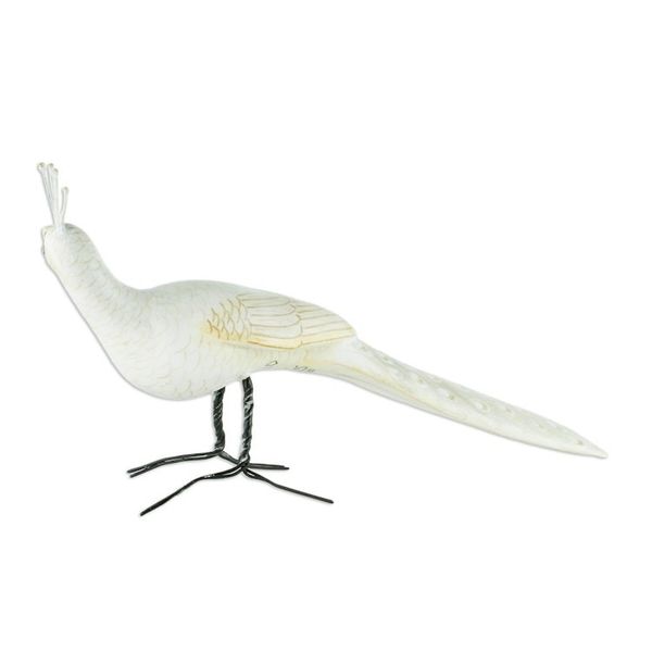 Alternate image for Ceramic Albino Indian Peafowl Figurine From Guatemala Albino Indian Peafowl