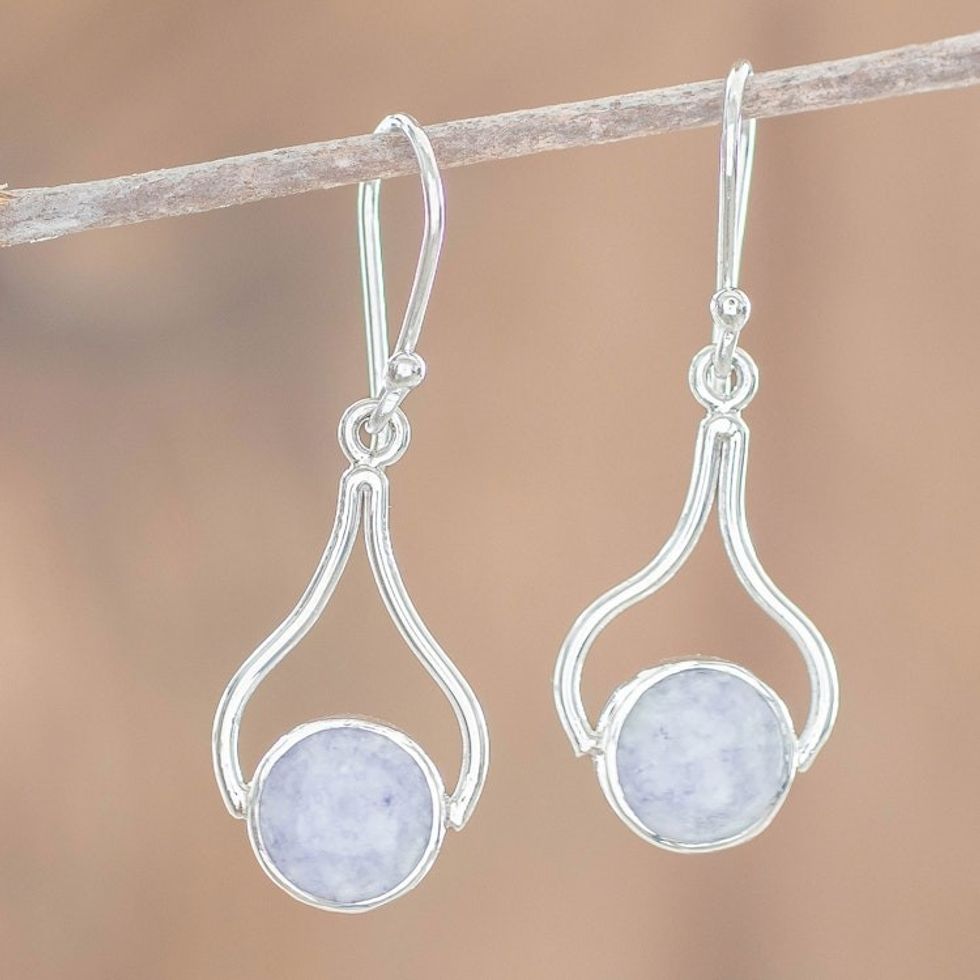Teardrop Dangle Earrings with Lilac Jade from Guatemala 'Mixco Reinassance in Lilac'
