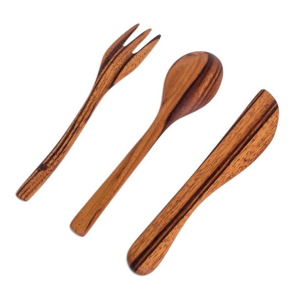Alternate image for Hand Crafted Wood Utensil Set 3 Pieces Dining Out