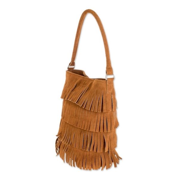 Alternate image for Fringed Suede Handle Handbag in Ginger from El Salvador Bohemian Ginger