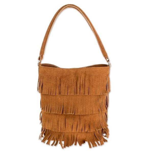 Alternate image for Fringed Suede Handle Handbag in Ginger from El Salvador Bohemian Ginger