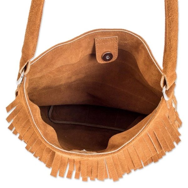 Alternate image for Fringed Suede Handle Handbag in Ginger from El Salvador Bohemian Ginger