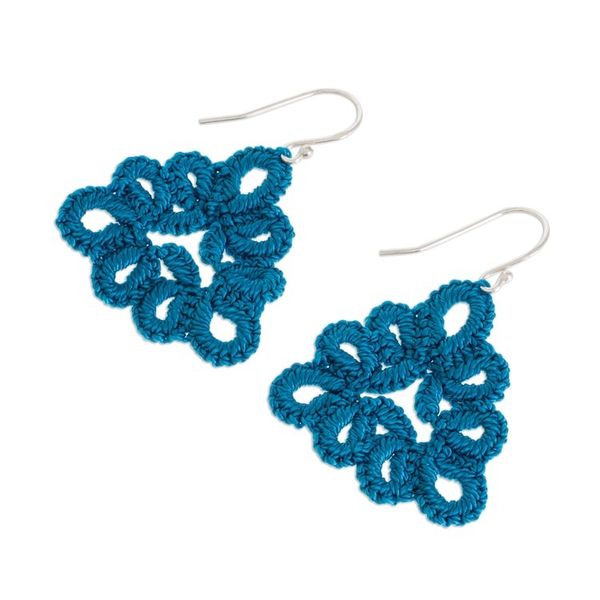 Alternate image for Hand-Tatted Triangular Dangle Earrings in Azure Petal Essence in Azure
