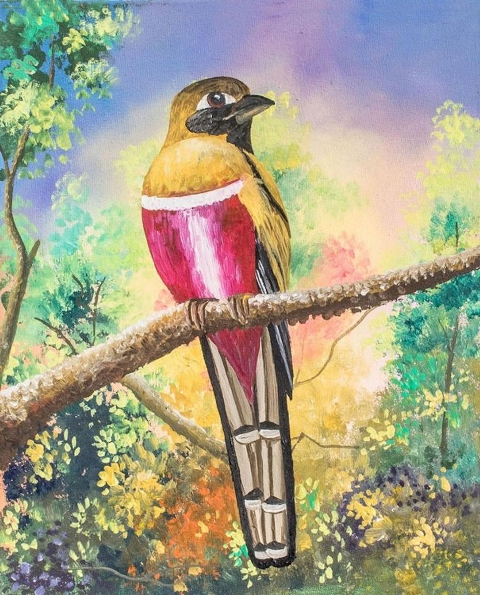 Signed Painting of a Red-Breasted Bird from Guatemala 'Natural Enchantment'