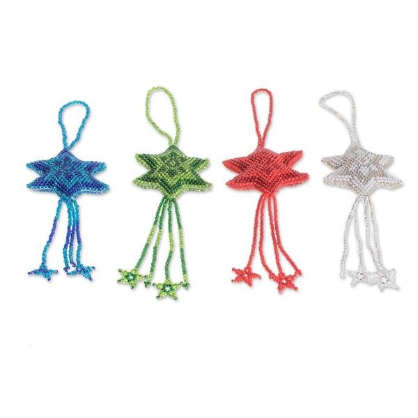 Alternate image for Glass Beaded Star Ornaments in Assorted Colors Set of 4 Colorful Fleeting Stars