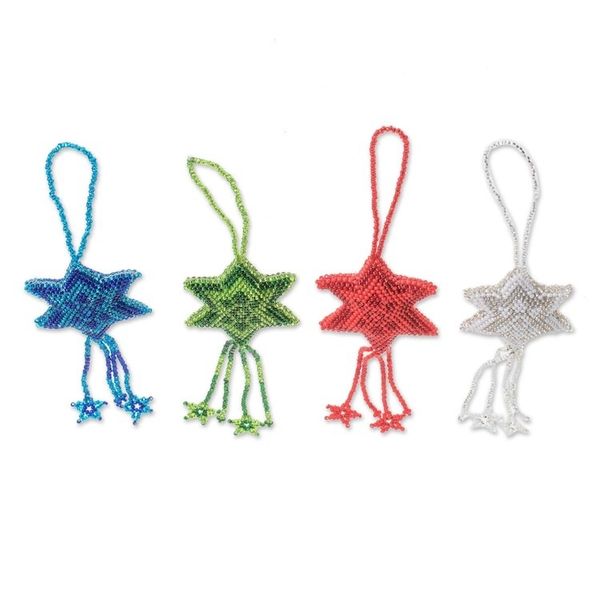 Alternate image for Glass Beaded Star Ornaments in Assorted Colors Set of 4 Colorful Fleeting Stars