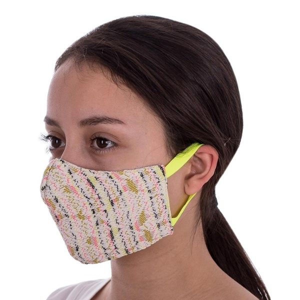 Alternate image for 2 Green-White Brocade Lime Green Cotton Handwoven Masks Happy Mind