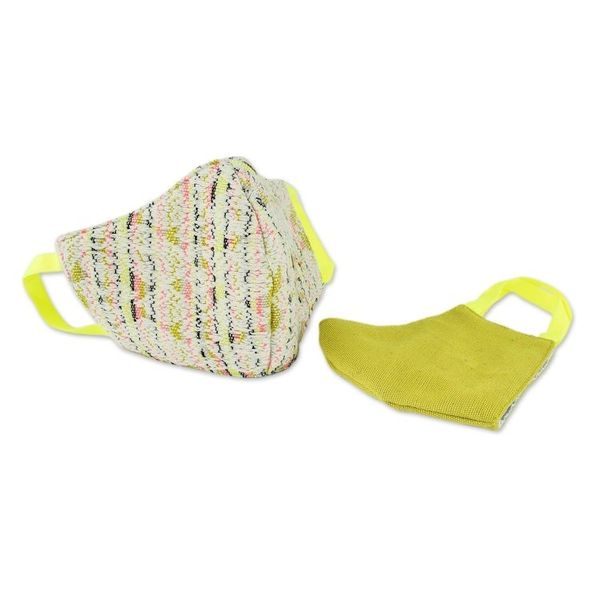 Alternate image for 2 Green-White Brocade Lime Green Cotton Handwoven Masks Happy Mind