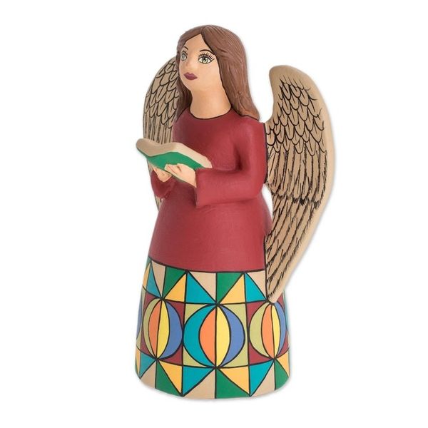 Alternate image for Ceramic Statuette of an Angel with a Book from Nicaragua Knowing Angel