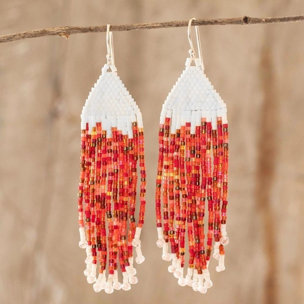 Long Handcrafted Glass Bead Earrings 'Scarlet Flags'