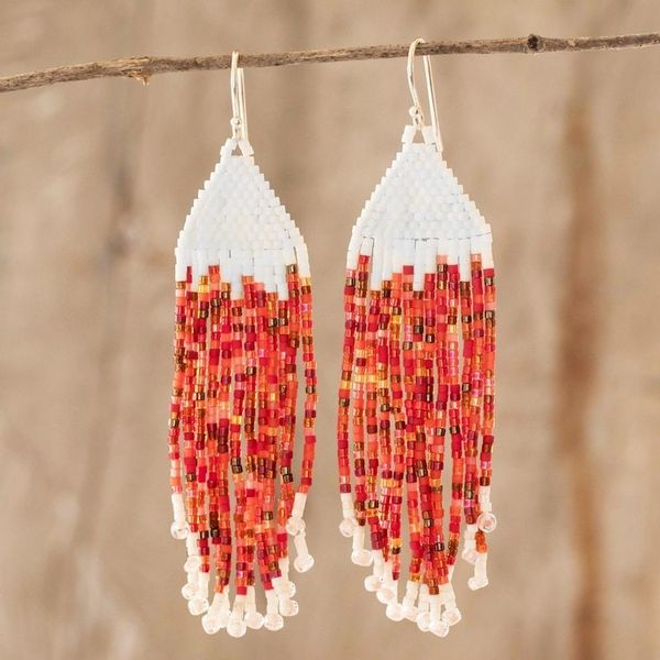 Alternate image for Long Handcrafted Glass Bead Earrings Scarlet Flags